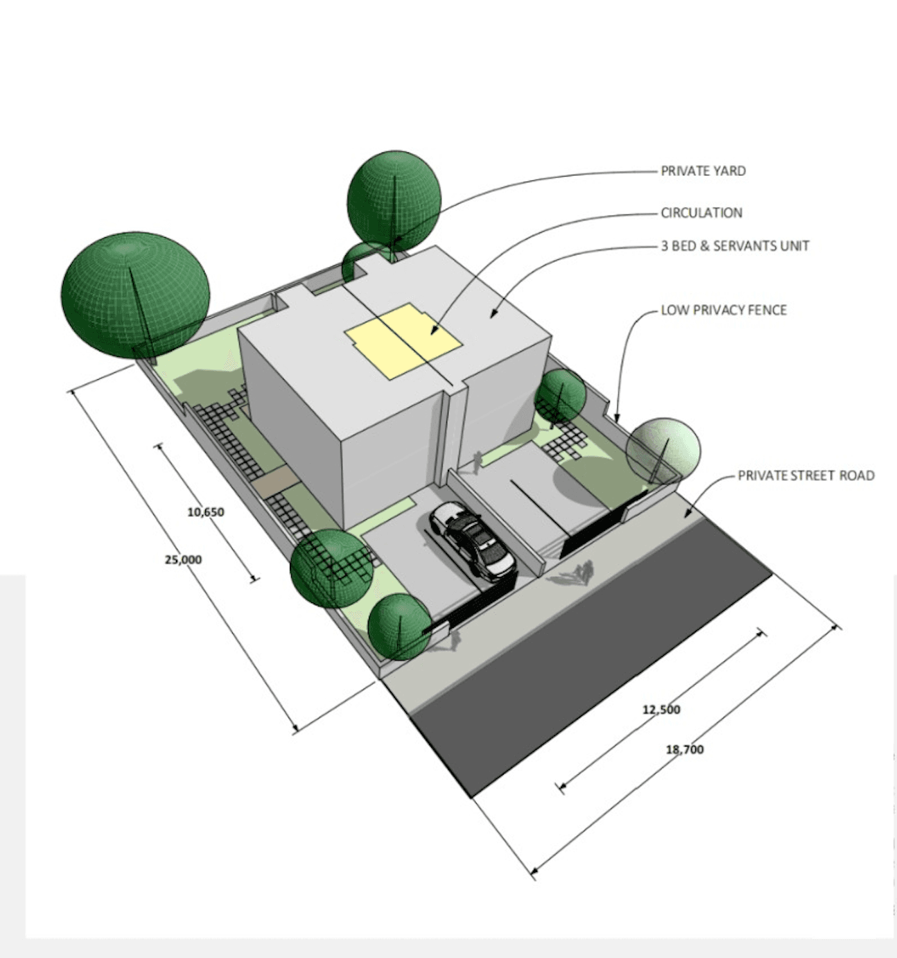 852 units typology 3D massing diagram with private yard and parking