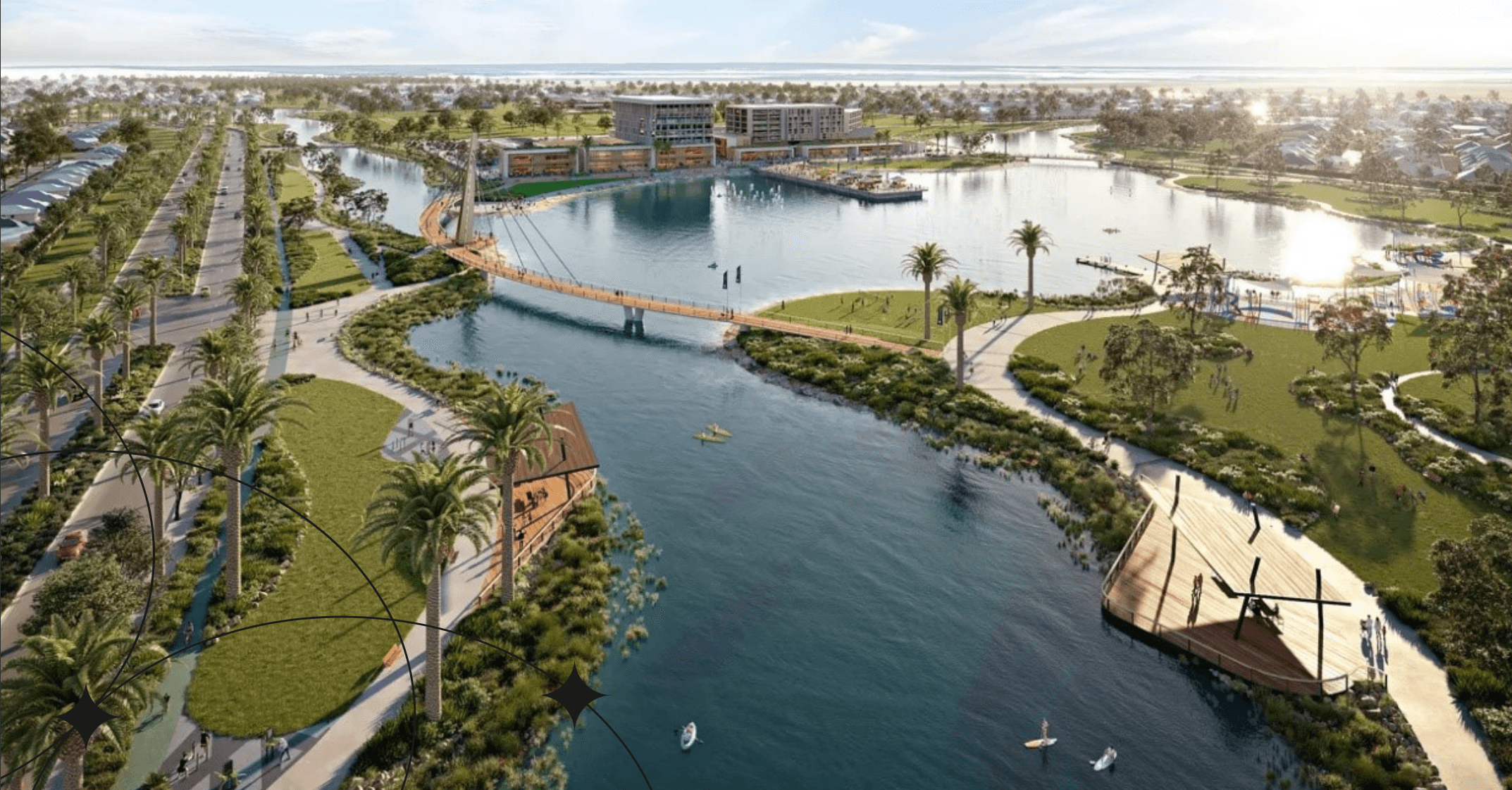Healthy Bridge urban lakefront master development render